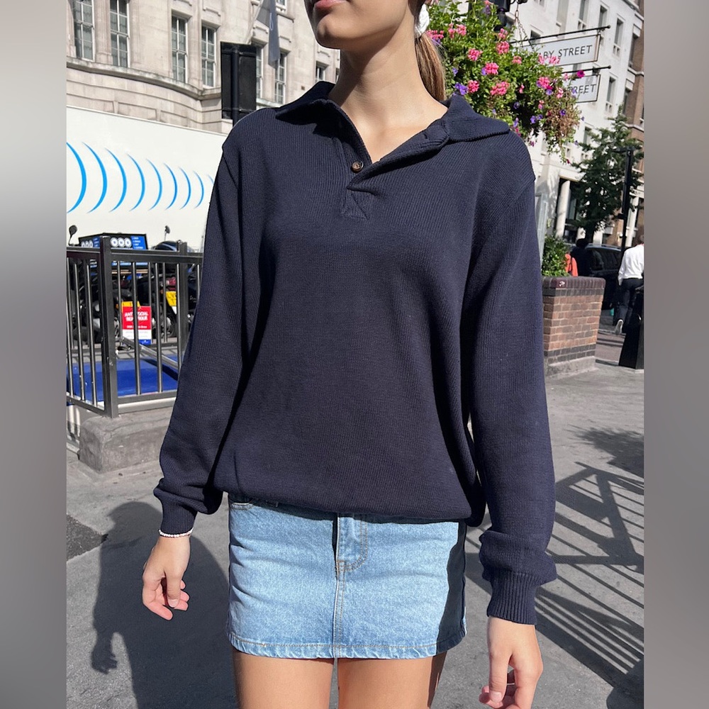 Brandy Melville Navy Button Up Pullover Sweater